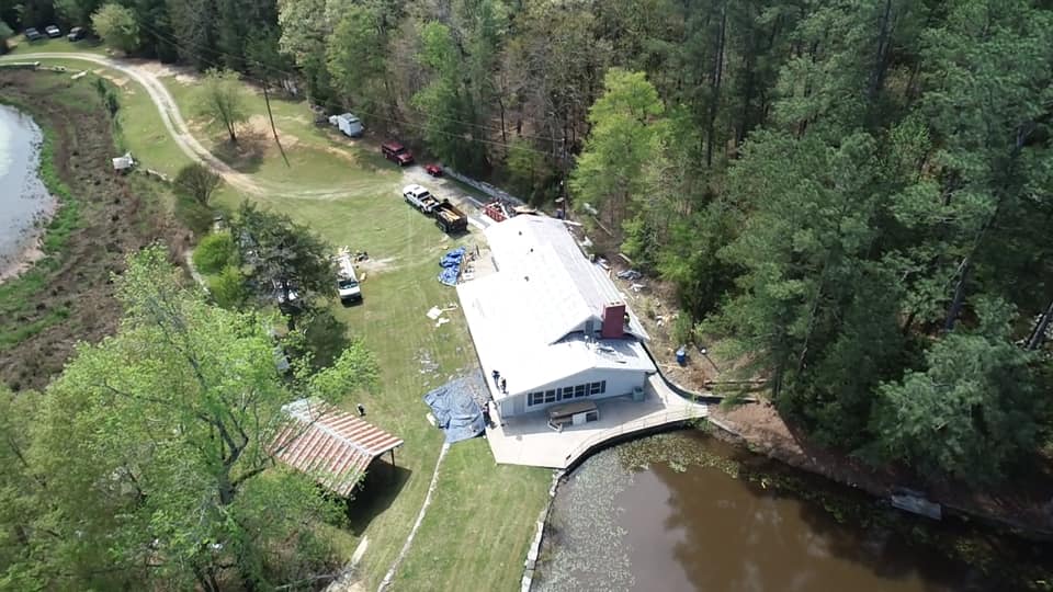 aerial overview at the metal roof from a distance 