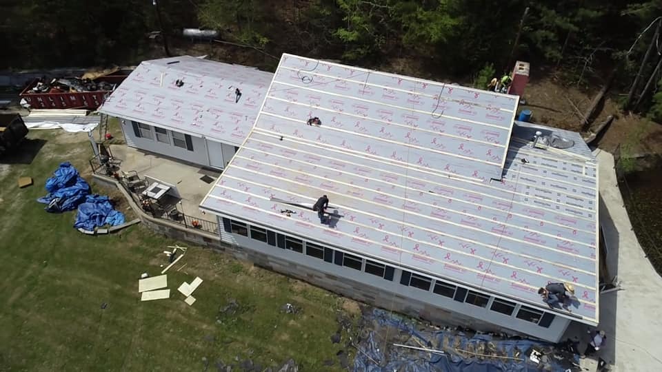 aerial view of underlay of the metal roof installation