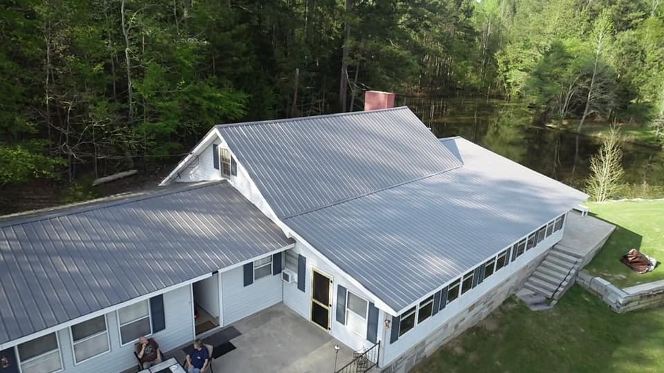 aerial view of newly installed metal roof on a residence