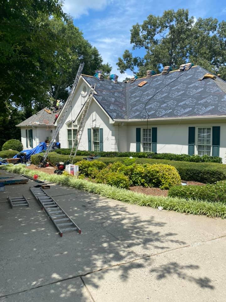 Hail damaged roof replacement in Watkinsville with the new underlay down.