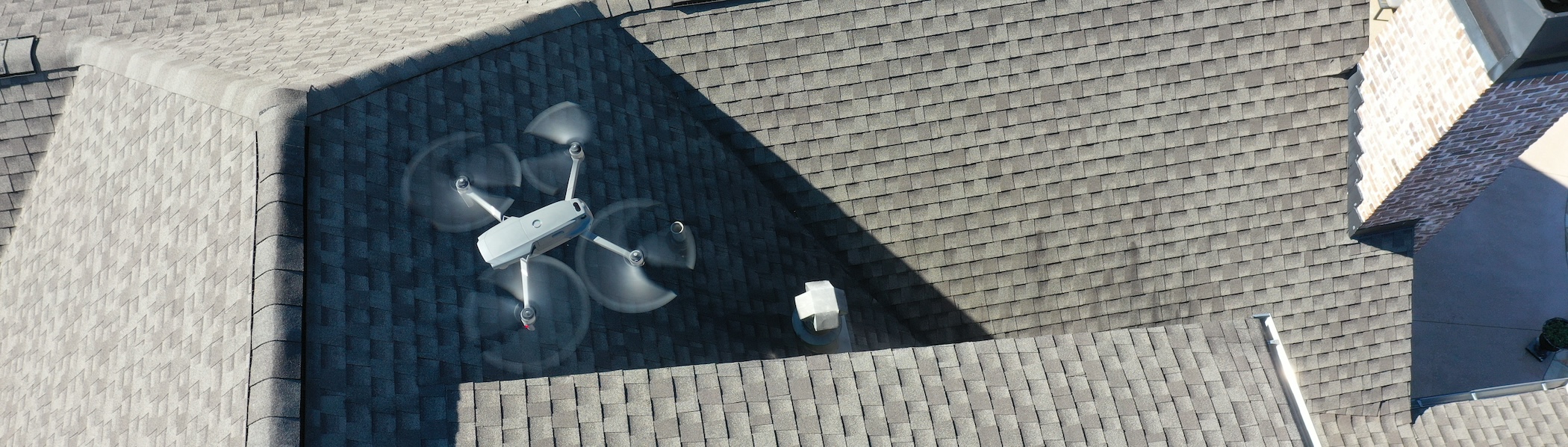 Drone flying over a house for AI inspection 